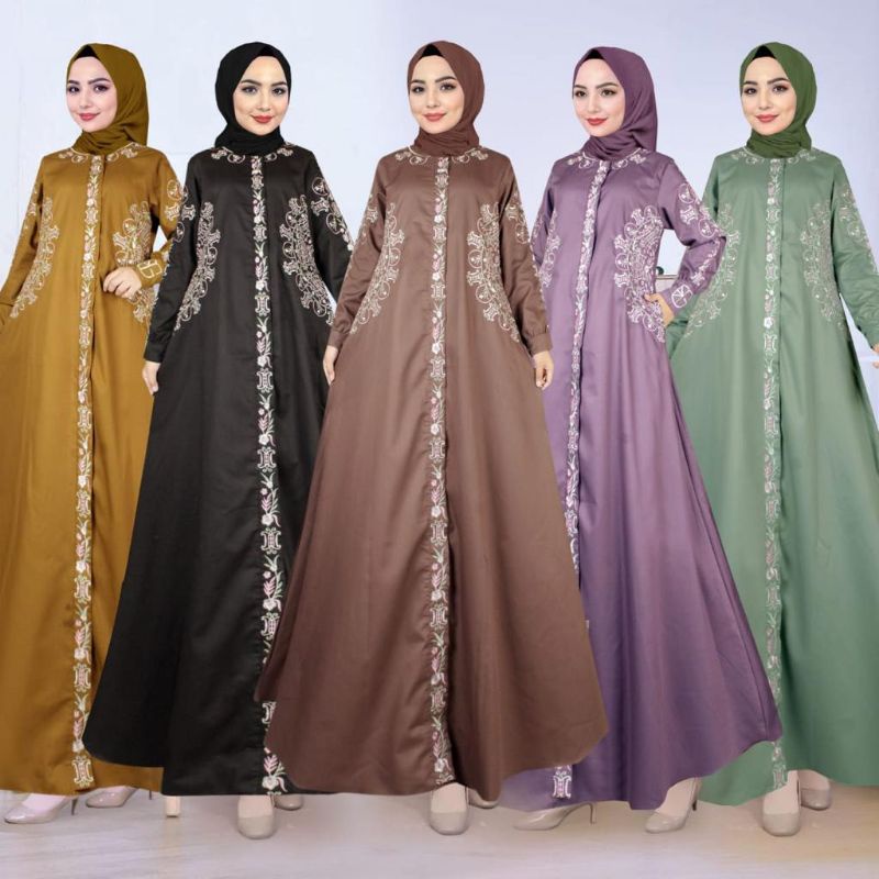 GAMIS TOYOBO PREMIUM  GAMIS HAJRAH MAURA BORDIR ,GAMIS BAHAN TOYOBO KOMBINASI BORDIR,GAMIS TOYOBO MO