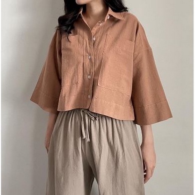 Kemeja Crop Linen oversize Kemeja Shirt Linen Outer Crop Linen