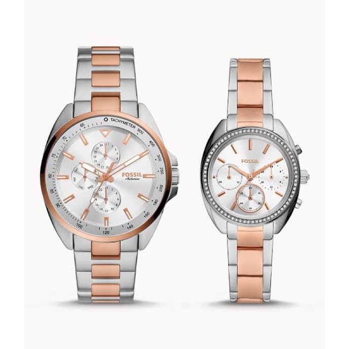 fossil BQ2642set His and Her Multifunction Two-Tone Stainless Steel Watch Set