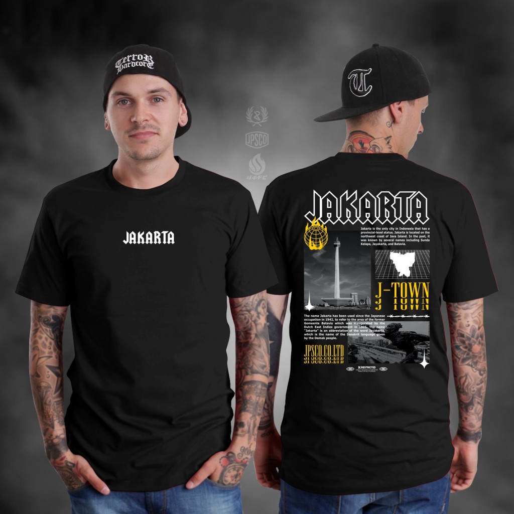 Baju Atasan Kaos Distro Pria Lengan Pendek Terbaru Keren 2022 Icon Kota Jakarta J-Town