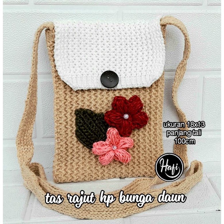 tas rajut hp bunga daun /tasrajut /slingbag