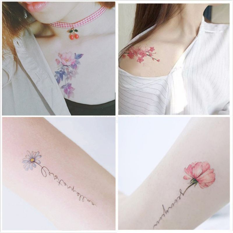 Grosir Termurah Tato Aesthetic Lucu - Tatto Temporer Bunga berwarna, Tato temporary Flowers Stiker Tato Halal Dewasa