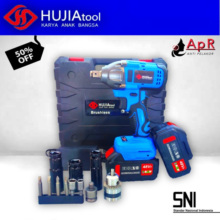 HUJIA MESIN PEMBUKA BUKA BAUT CORDLESS IMPACT WRENCH PRO 48V FULLSET