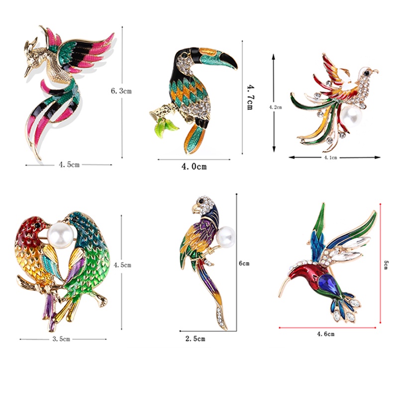 Pin Bros Bentuk Burung Flamingo Phoenix Aksen Kristal