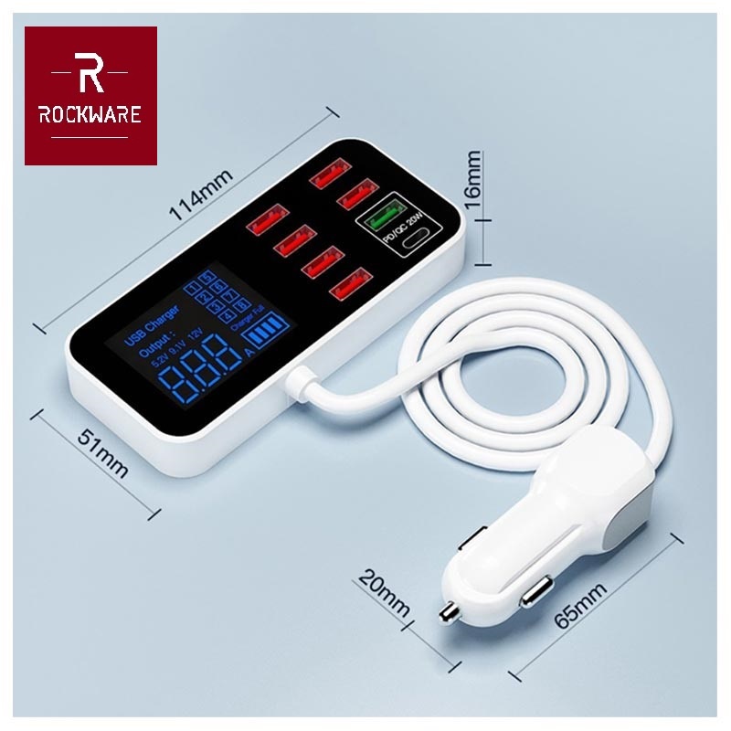 ROCKWARE WLX-A9S PLUS - Charger Mobil 40W 8 USB - Support PD dan QC