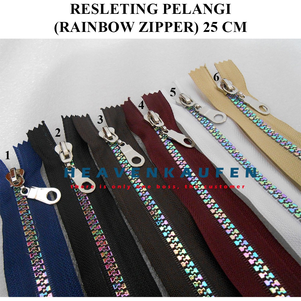 Resleting Pelangi / Rainbow Zipper 25 cm Vislon Close-End Untuk Resleting Busana Wanita Dll Kode BC