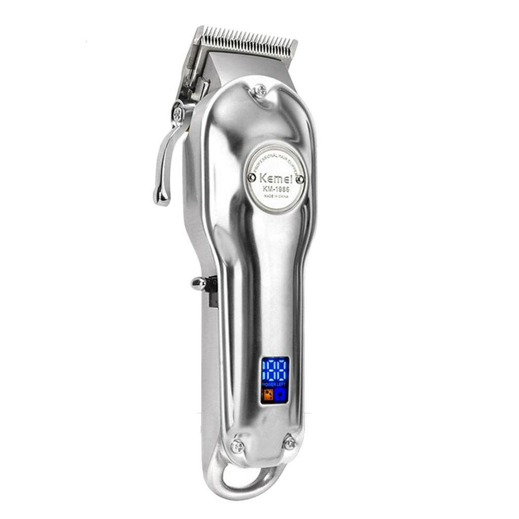 kemei km-1986 silver all metal digital LCD wireless hair clipper