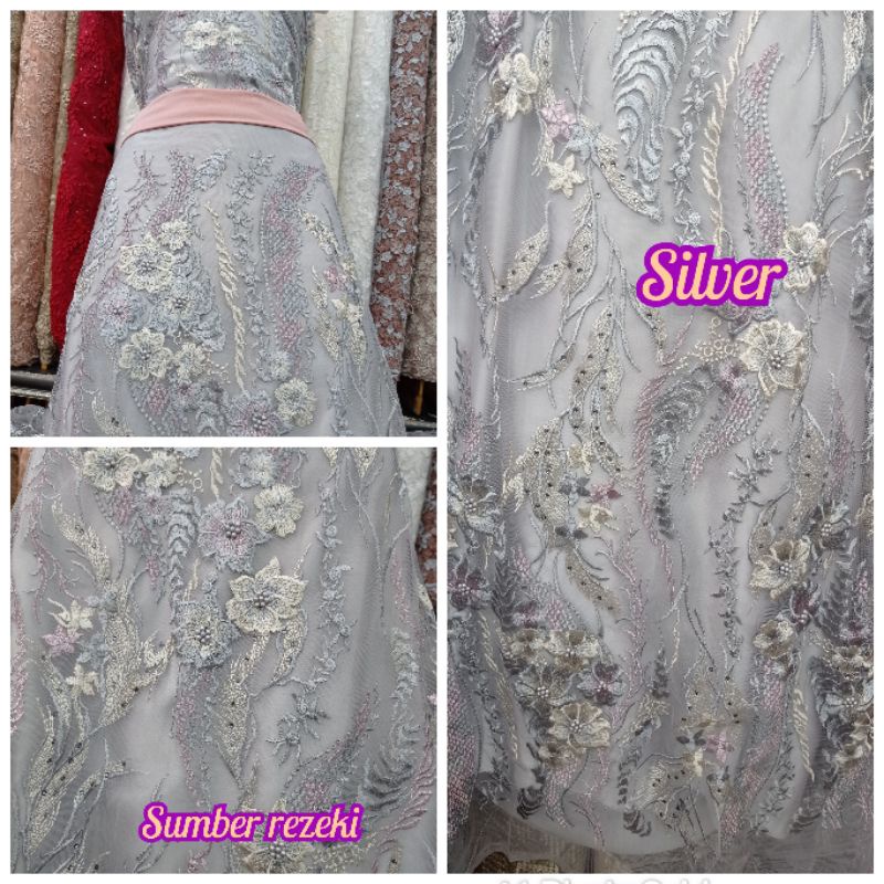 Embordery kain kebaya bunga timbul
