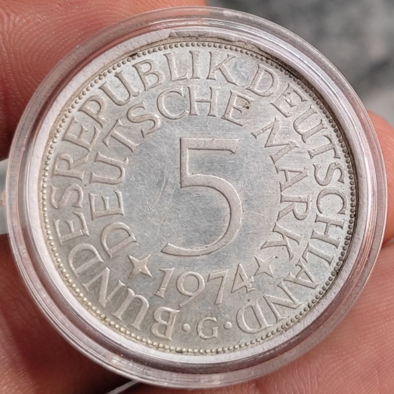 Uang Koin Perak Kuno 5 Deutsche Mark Jerman Tahun 1974 Silver Coin