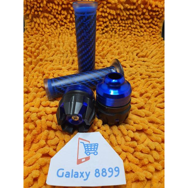 Handgrip karbon kitaco + Jalu As roda depan biru universal