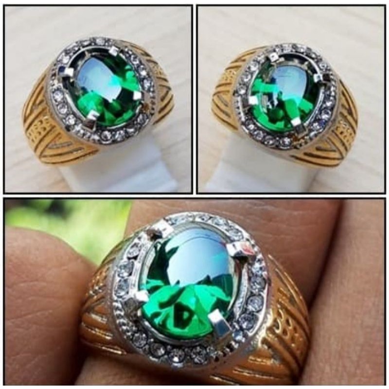 cincin batu green Aquamarine cutting diamond