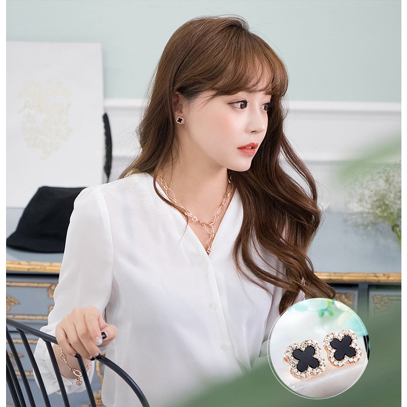 Anting Stud 925 Silver Needle Bentuk Clover Geometris Untuk Wanita