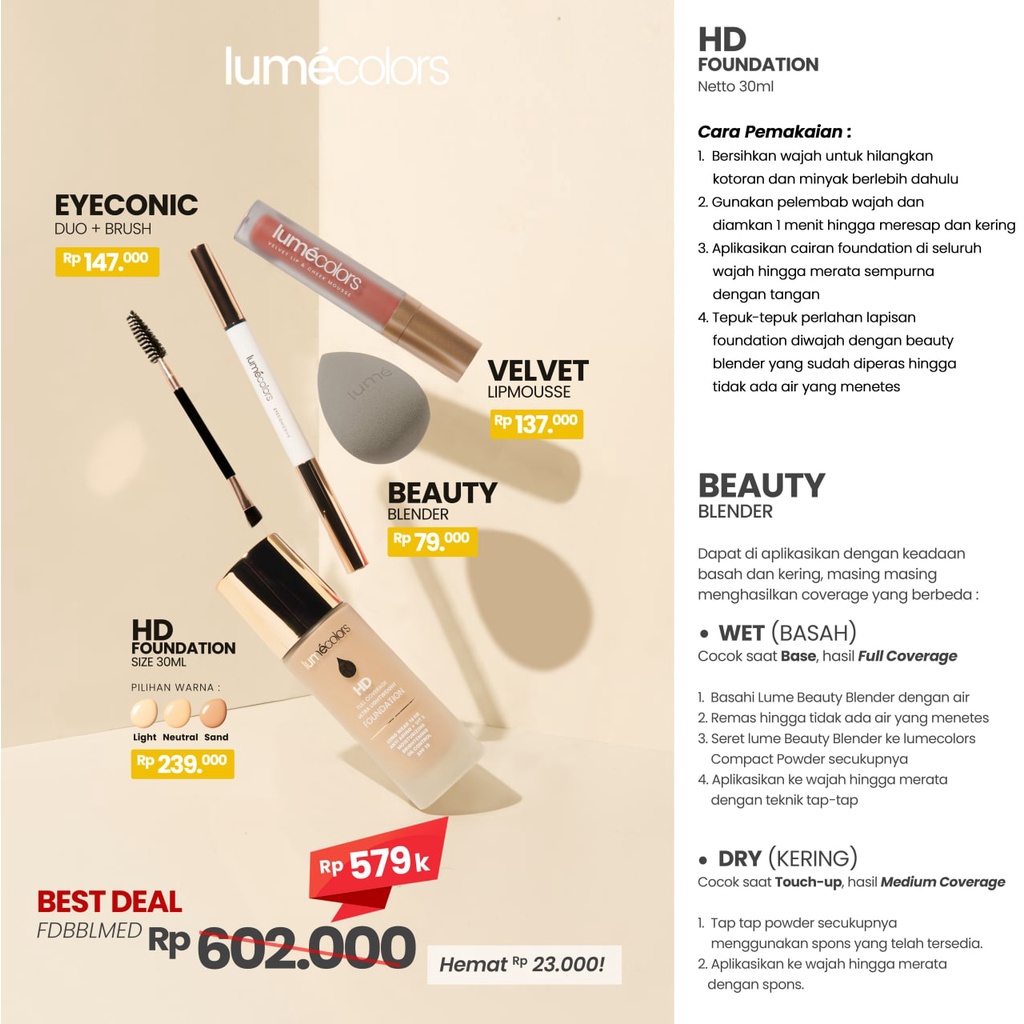 (Free Emas) Lumecolors Paket Hemat Bundling Fondation Beuty blender Lipmouse Eyeconic