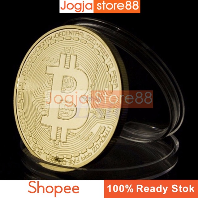 Bitcoin Miniatur Gold Plated | Untuk Koleksi Bahan Besi Dilapisi Cat Berwarna Emas - Golden
