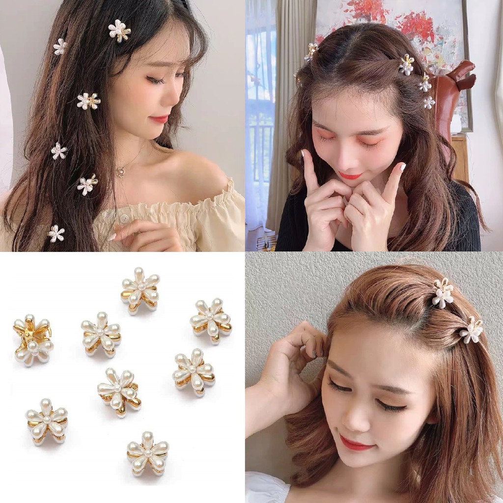 Jepit Rambut Korea Elegan Motif Mutiara Bunga Daisy Jepit Poni Ornamen Aksesoris Rambut Jedai Mini Hair Claw Clips