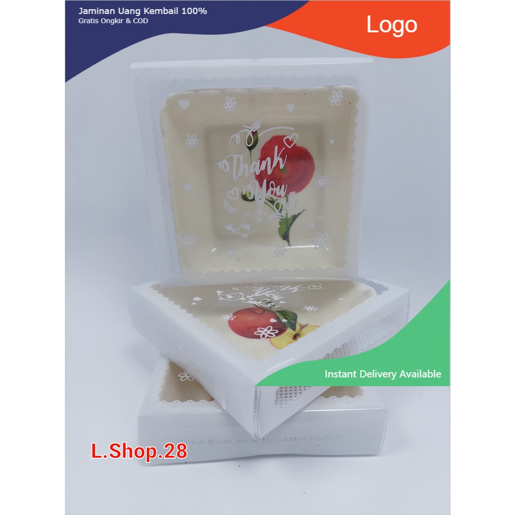 Souvenir Pernikahan Mangkok Melamin Kotak Bergerigi Bungkus MIKA. Hadiah Pesta.