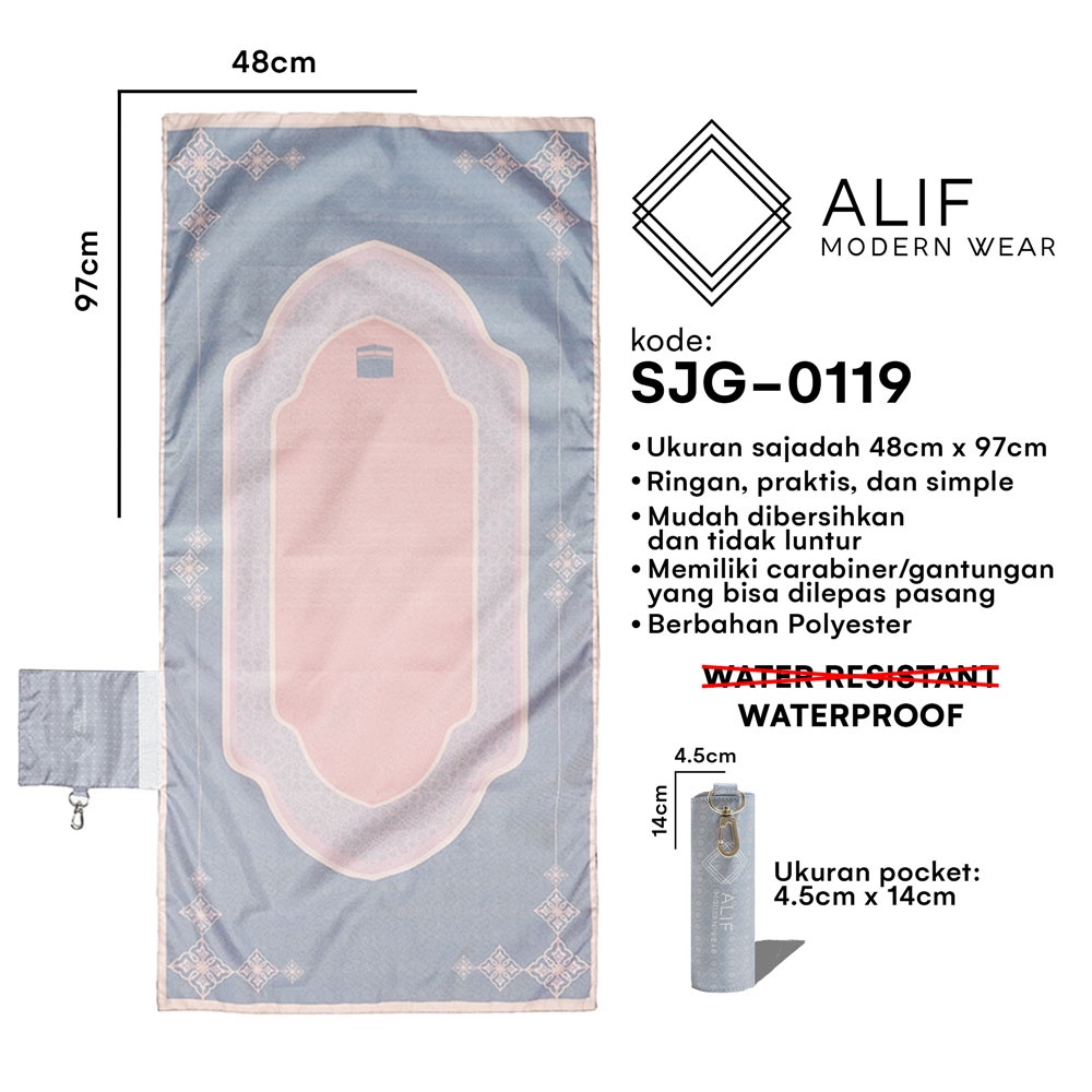 ALIF SAJADAH GENGGAM TRAVEL / SAKU / PORTABLE / WATERPROOF ( ALIF MODERN WEAR SJG-0119 )