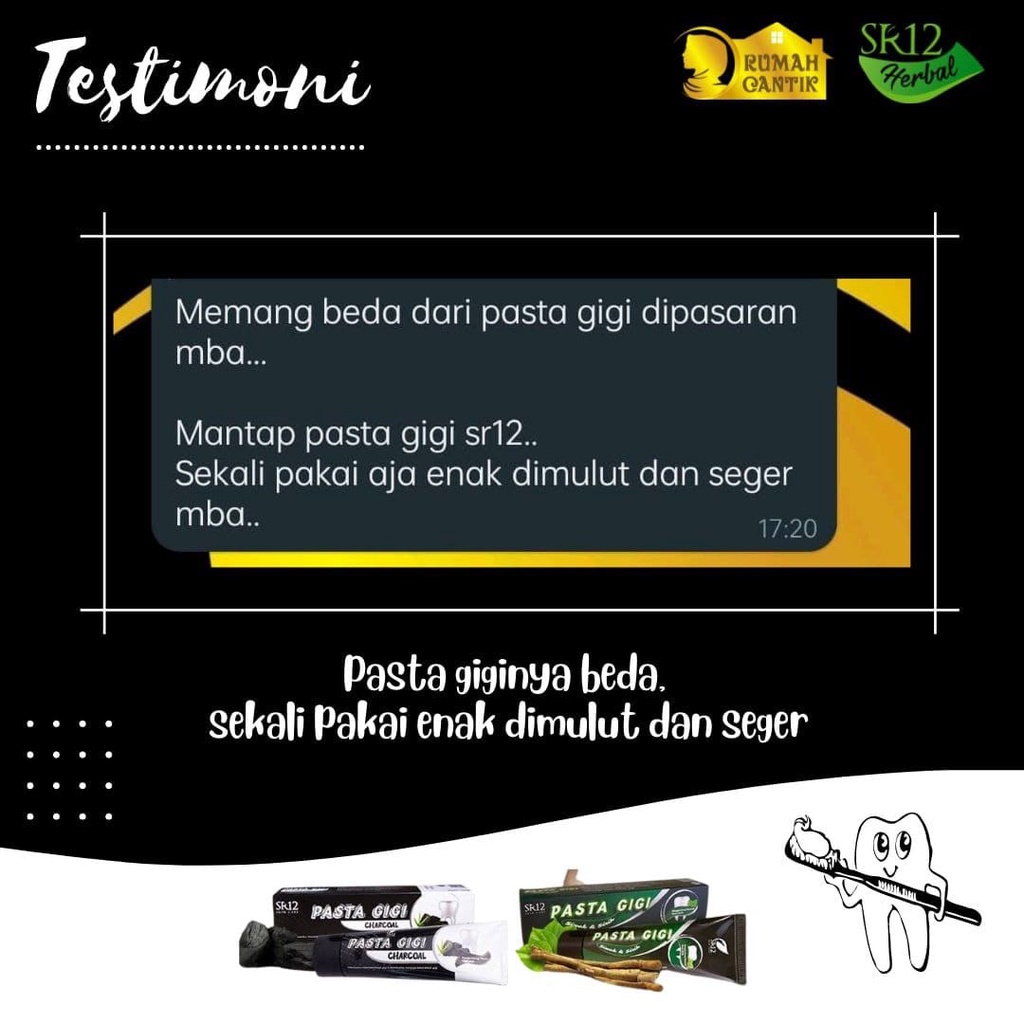 Pasta Gigi Charcoal SR12 - Pemutih Gigi - Perontok Karang Gigi - Odol Pemutih Gigi dan Karang Gigi