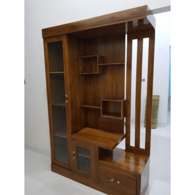 lemari partisi,lemari hias penyekat ruangan,lemari kayu jati