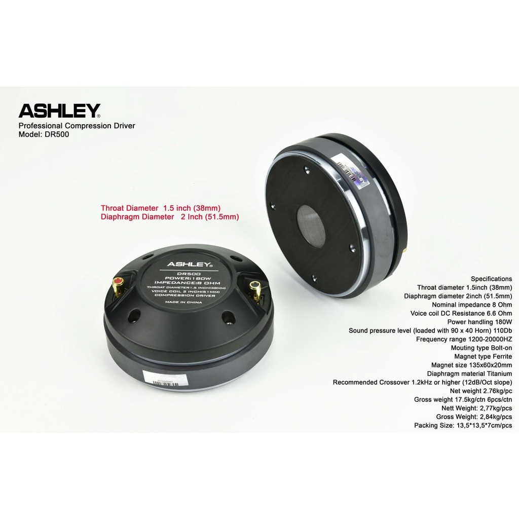 Driver Tweeter Ashley DR500 DR 500 Twetter Speaker ASHLEY Original