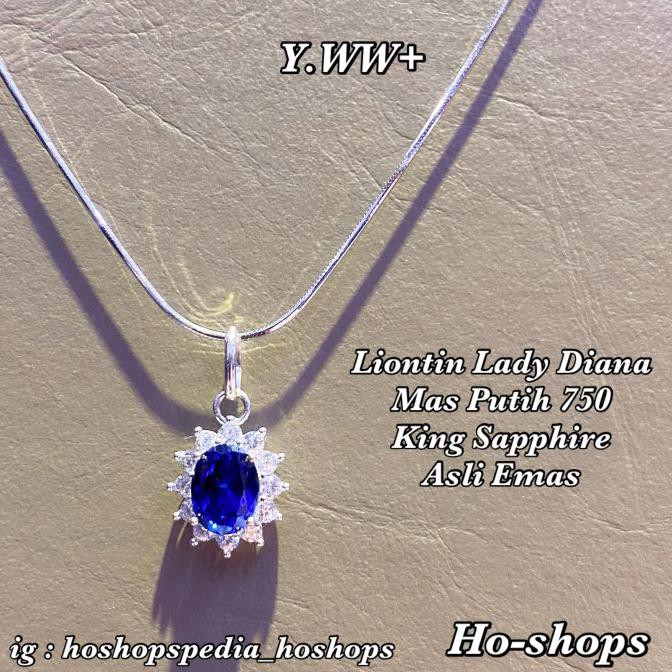 PROMO Liontin Mas Putih King Sapphire Lady Diana Kadar 750 Asli Emas