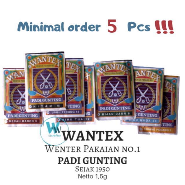 

WANTEX Wenter Pakaian Pewarna Baju / Kain Cap Padi Gunting 1,5g (perpcs)