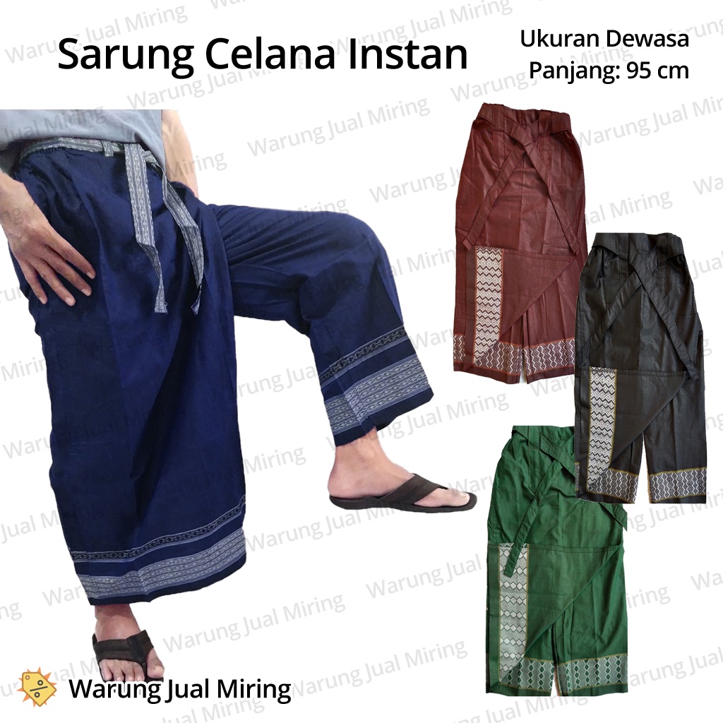 Sarung Celana Instan Remaja Dewasa - Sarcel Celsar Cesar Celarung Instant Pria Laki Muslim Cowo Cowok Polos Warna Motif Islam Sholat Shalat Solat Salat Jumbo Panjang Karet Pinggang Murah Adem Tebal Awet Kantong Hitam Abu Coklat Biru Merah Motif Kotak