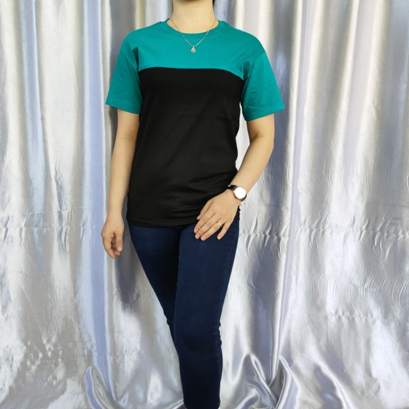 kaos reglan kombinasi TOSCA-HITAM lengan pendek dan panjang uk 20 22 S M L XL XXL