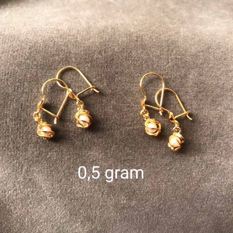 Anting Lilit Mutiara Emas Muda ½ Gram ready( merah)