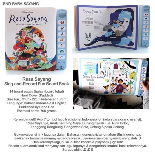 Rasa sayang sing and record fun board book / sound book / soundbook / noisy book / buku suara