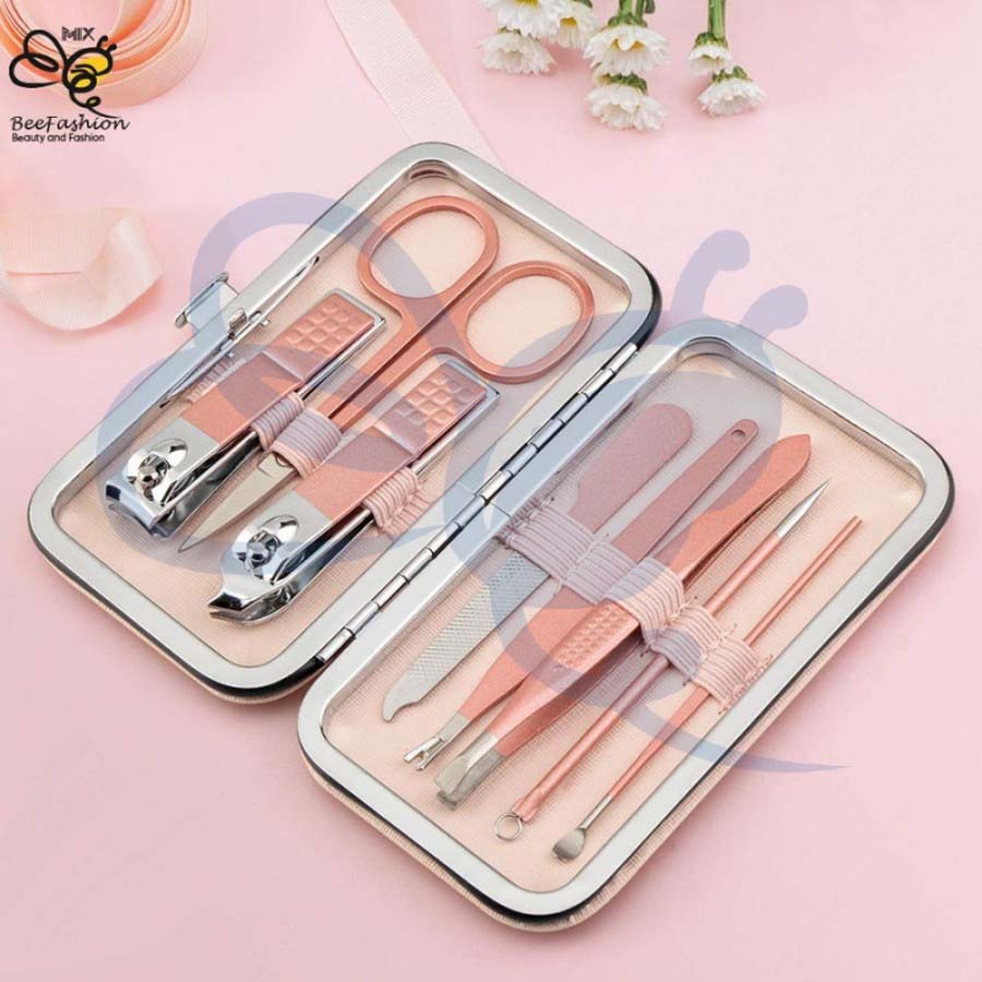 Set Gunting Kuku Nail Art Manicure Pedicure Set - 8Pcs Pink