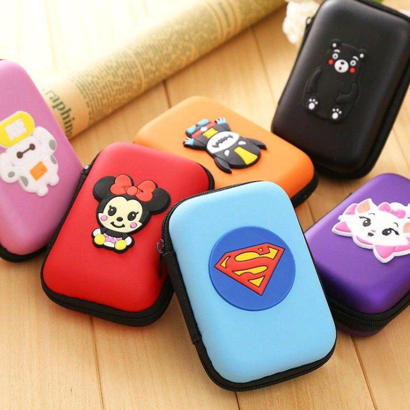 Dompet headset besar karakter pouch wadah handsfree charger kotak kabel casan serbaguna