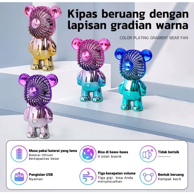 Kipas Angin Bear Brick Viral Chrome Kipas Portable Traveling