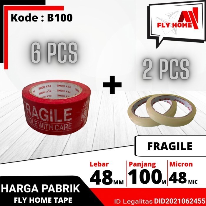 

(BISA COD) Lakban Fragile Merah 100METER Beli 1 Gratis 2