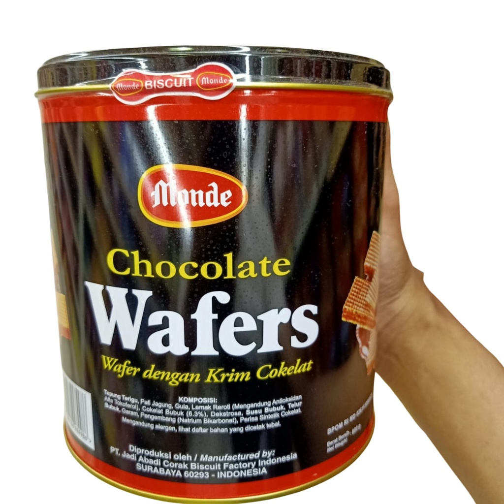 

Monde Wafer Coklat Kaleng 600gr Wafers Chocolate Biskuit Kue Kering Makanan dengan Krim Cokelat