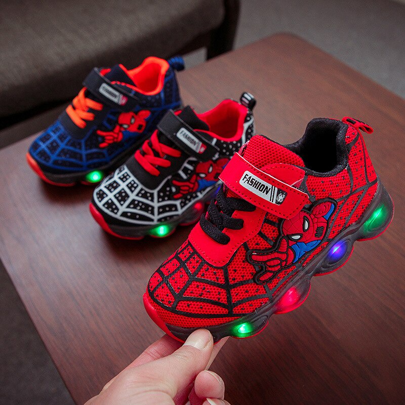 Sepatu Sneaker Anak Laki Laki - Sepatu Anak Perempuan Ultra Light Super LED Sport Import HERO MOTIF SPIDERMAN Running Shoes