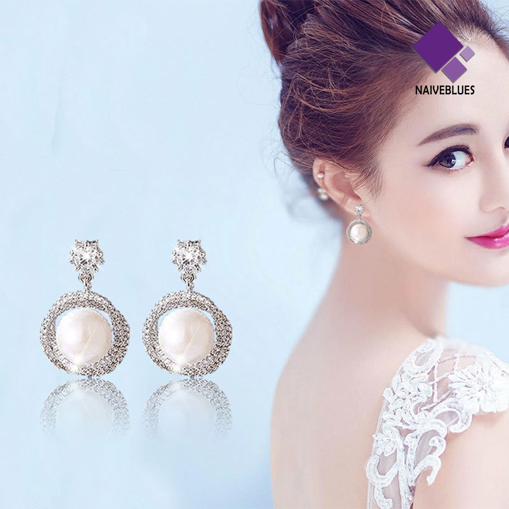 Anting Stud Hias Mutiara Berlian Imitasi Gaya Elegan Untuk Wanita