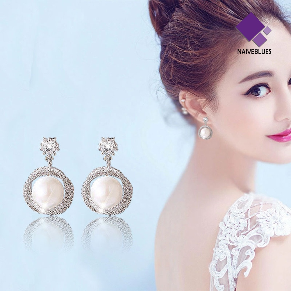 Anting Stud Hias Mutiara Berlian Imitasi Gaya Elegan Untuk Wanita