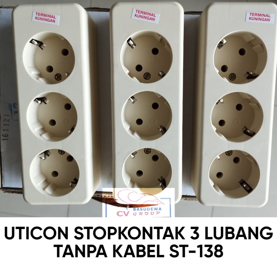 UTICON STOPKONTAK LUBANG 3 TANPA KABEL ST-138 / STOP KONTAK 3 LUBANG