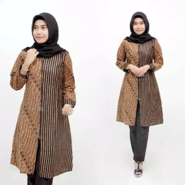 RAMABATIK - (COD) Tunik batik wanita Lawasan Coklat Kekinian M Sampai Jumbo-No. 3