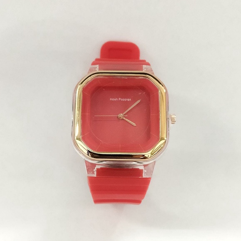 MKL - Jam Wanita Hosh Poppies Kotak Rubber Crono off Type HP60 JT036-MERAH