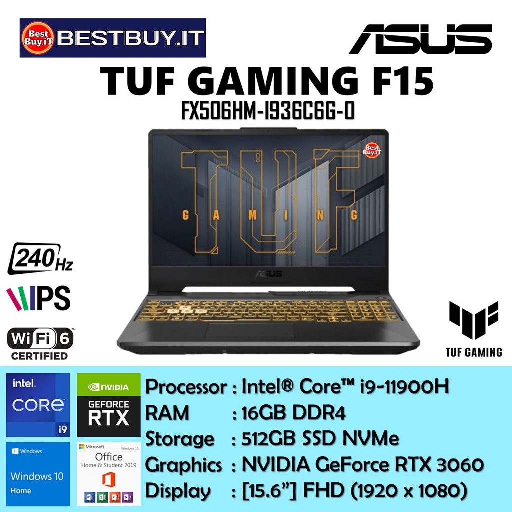 ASUS TUF GAMING F15 FX506HM I9-11900H 16GB 512GB RTX3060 240HZ WIN OHS
