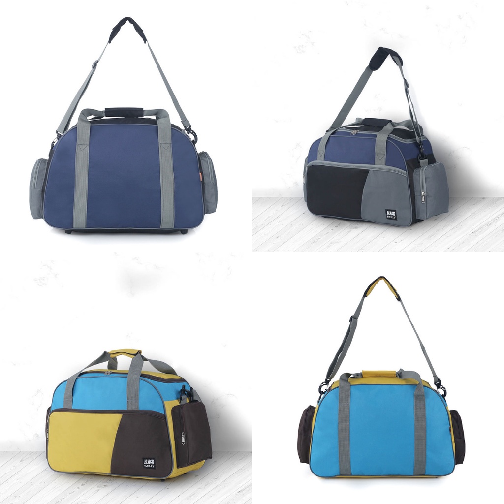 Tas Travel Jinjing Selempang Besar Pria Wanita Shoulder Duffel Bag Cewek Cowok Keren Blackkelly
