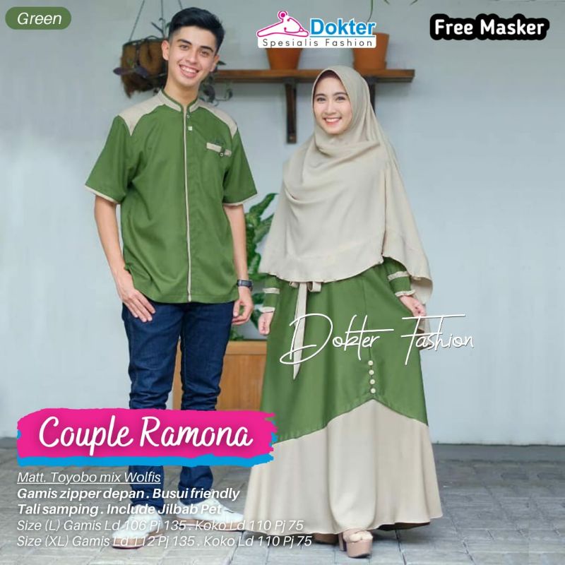 Couple Ramona setelan gamis dan koko keren bahan toyobo mix wolfis best seller