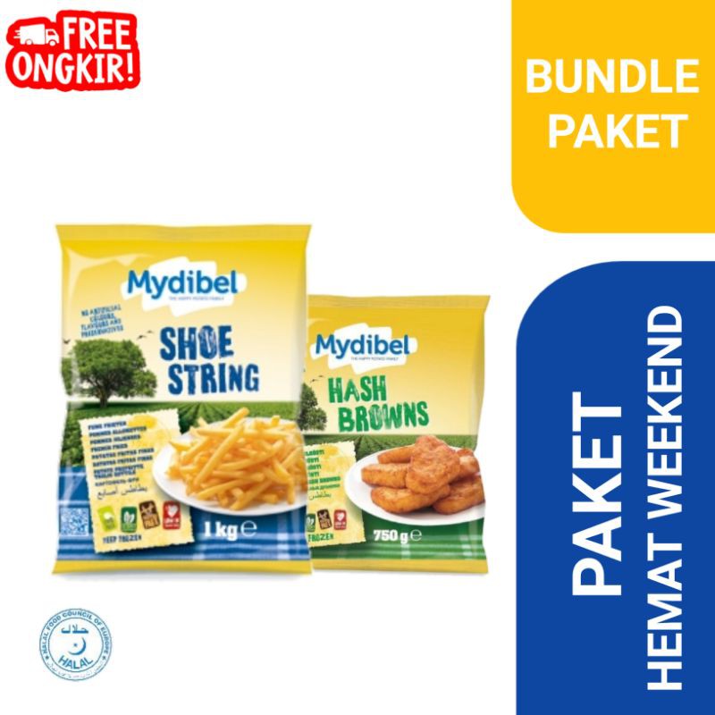 Kentang Mydibel Shoestring 1kg &  Hash Brown Triangle 750gr  - 1 Bundle