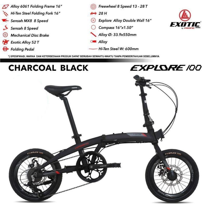 Sepeda Lipat EXOTIC EXPLORE 100 16Inch Folding Bike Alloy by PACIFIC Garansi Resmi 5Tahun