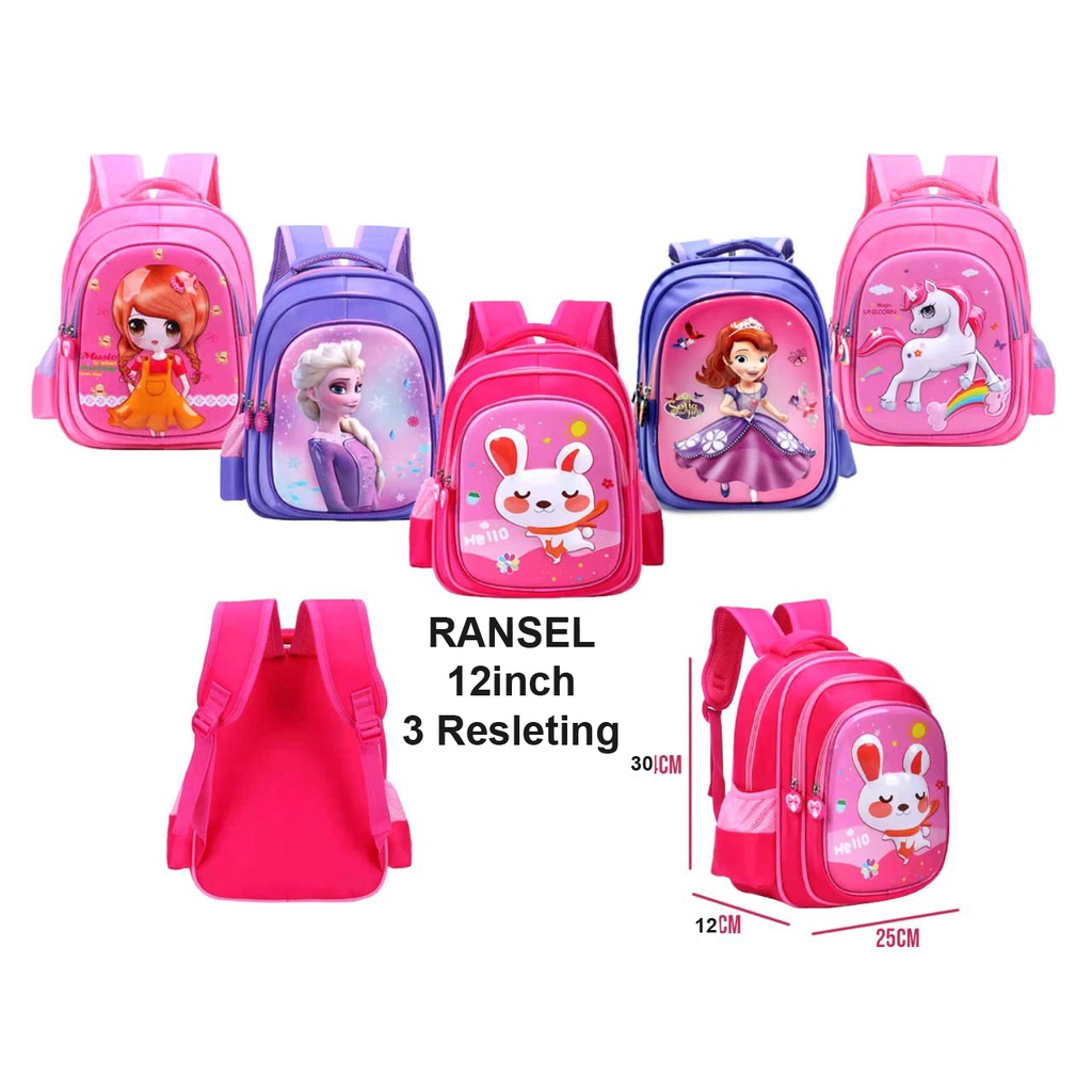 TAS RANSEL ANAK PEREMPUAN TK / PAUD MOTIF KUDA PONY / RABBIT GLOSSY 3RES TIMBUL IMPORT - 12&quot; Luwi Kumbang cewe