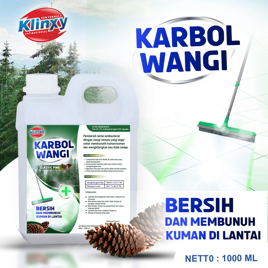 KLINXY Pembersih Lantai Karbol Anti Bakteri Lantai Wangi Pine Cemara 1 Liter