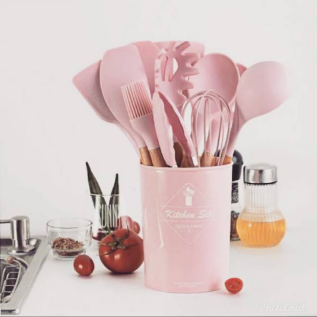 SPATULA SET SILICONE 12 PCS SPATULA SULTAN SPATULA SILIKON GAGANG KAYU LENGKAP 1 SET ALAT KITCHEN UTENSILL MASAK ANTI LELEH SUTIL SILIKON
