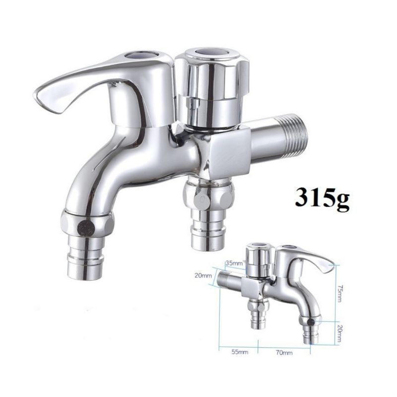 Kran Shower  Combo Kran Shower Cabang 2 Kran Double Kamar Mandi 2 Way 2 Keran Tembok 1/2&quot;